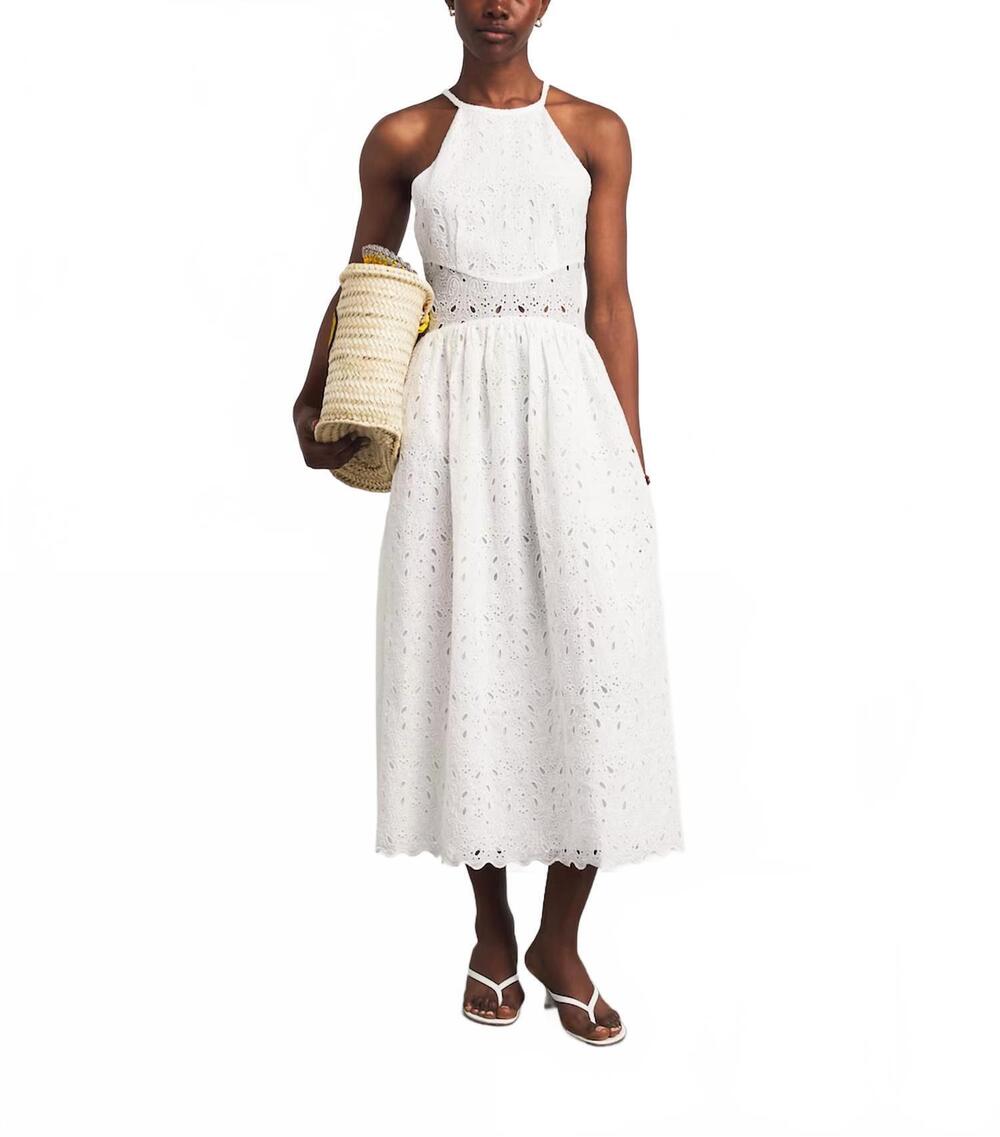 NEW FRAME paisley eyelet midi dress in white